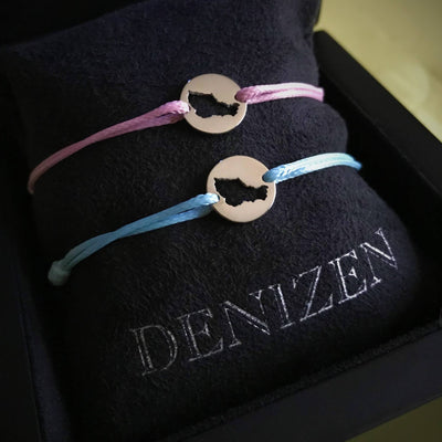 DENIZEN bracelets of Belle-Ile-en-Mer map silver blue & pink