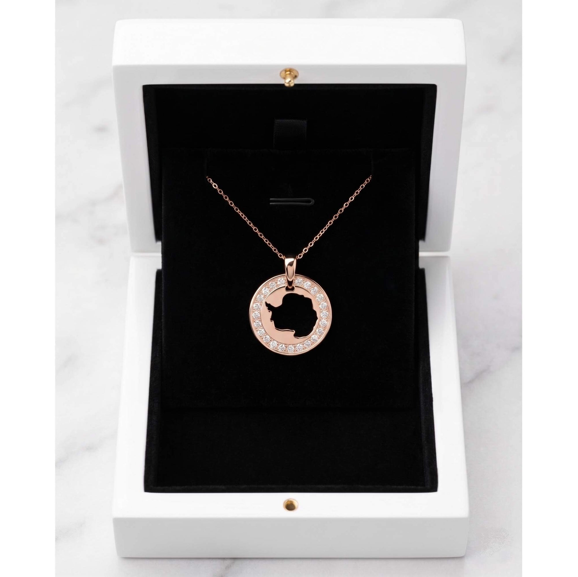 DENIZEN 14kt gold necklace of Antarctica map with lab diamonds