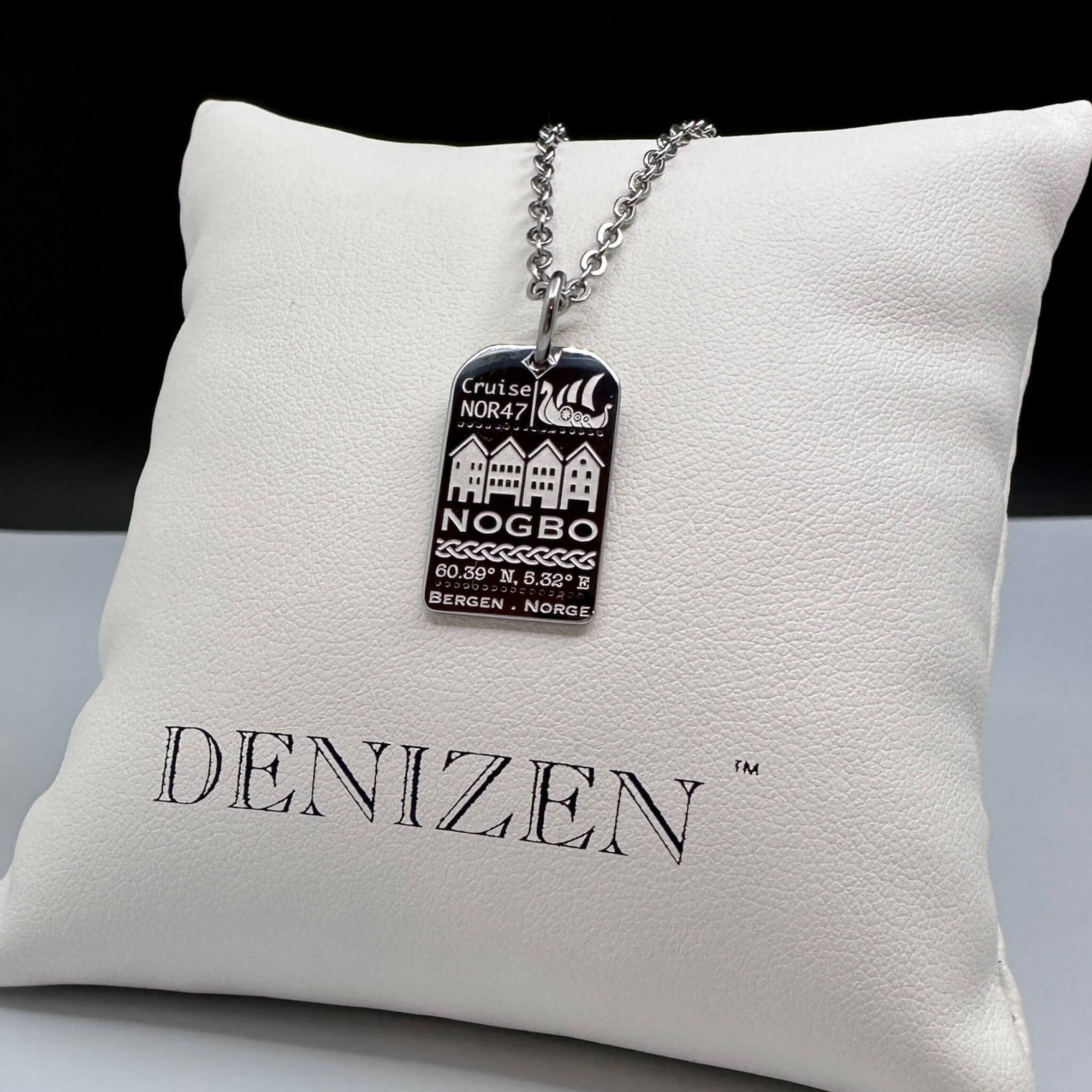 DENIZEN luggage tag pendant Bergen Norway silver