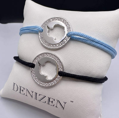 DENIZEN bracelet of Antarctica map in sterling silver with a CZ ring
