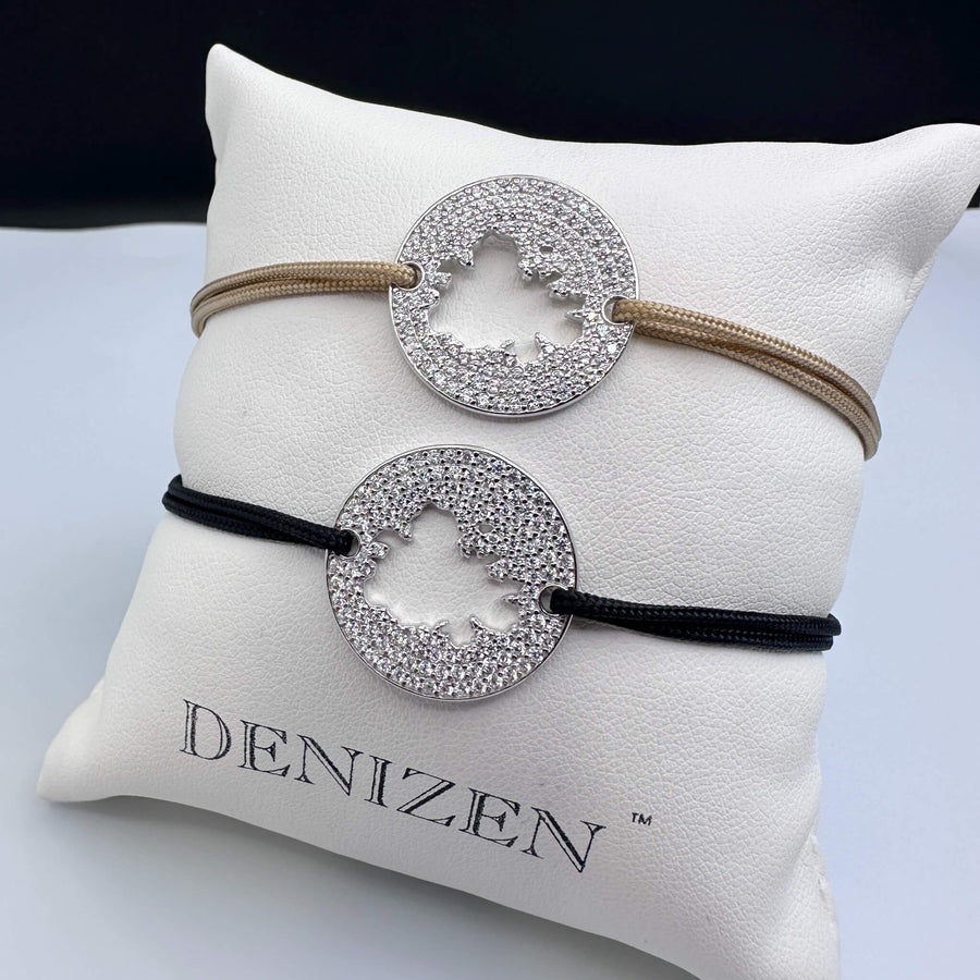 Sterling silver DENIZEN bracelet of Antigua map with CZ ring
