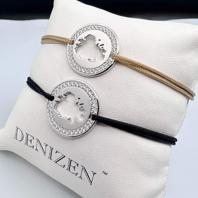 Sterling silver DENIZEN bracelet of Antigua map with CZ ring