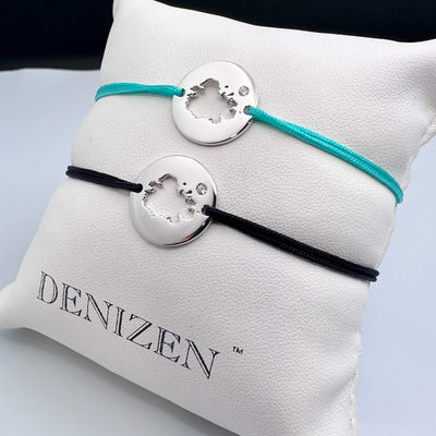 Sterling silver DENIZEN bracelet of Antigua map with CZ