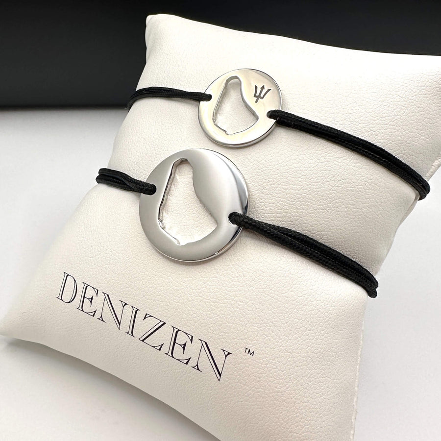 DENIZEN bracelet of Barbados map and trident silver navy and yellow