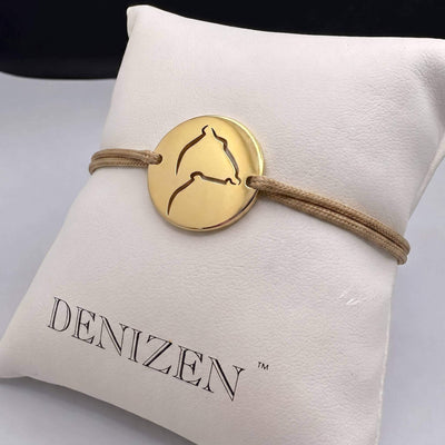 DENIZEN gold bracelet of the Bassin d'Arcachon with beige string