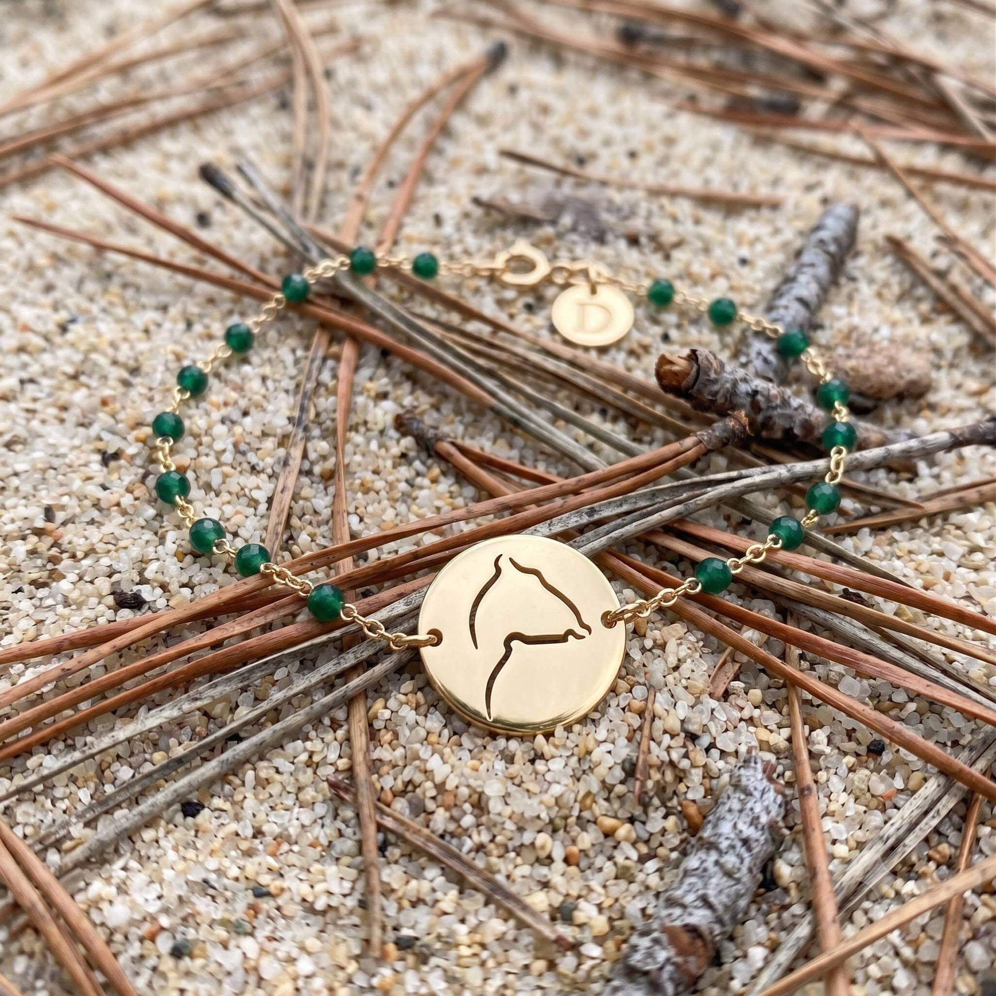 DENIZEN gold bracelet Bassin d'Arcachon green rosary