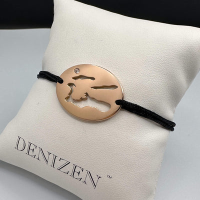 DENIZEN bracelet of Cayman Islands map rose gold black string large size