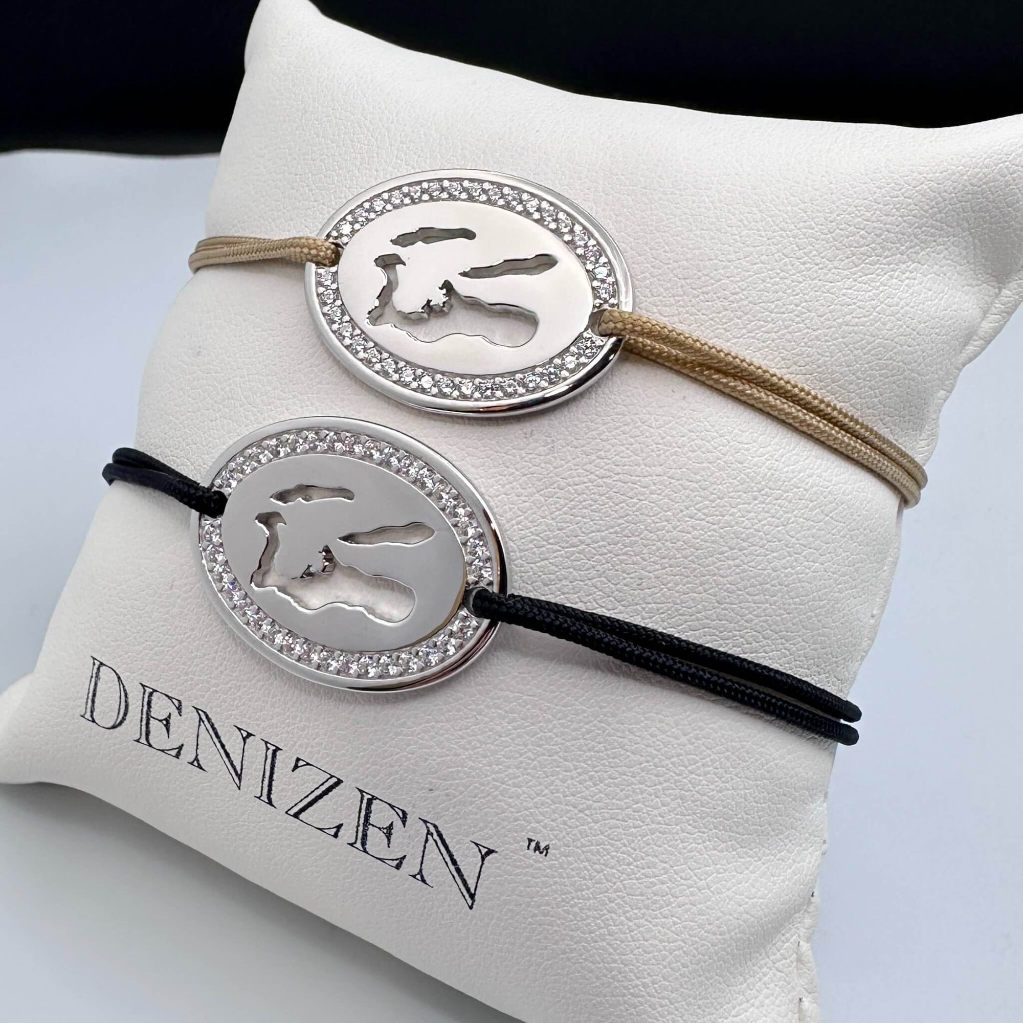 Sterling silver DENIZEN bracelet of Cayman Islands map with CZ ring