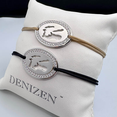 Sterling silver DENIZEN bracelet of Cayman Islands map with CZ ring