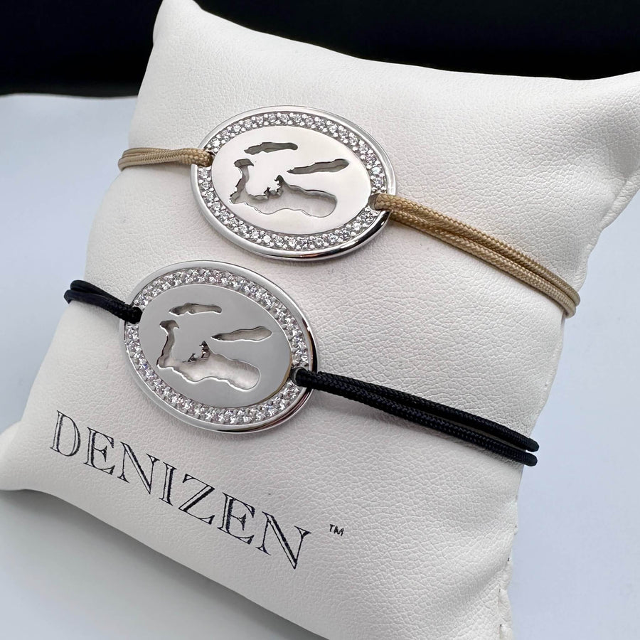 Sterling silver DENIZEN bracelet of Cayman Islands map with CZ pavé