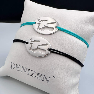 Sterling silver DENIZEN bracelet of Cayman Islands map with CZ