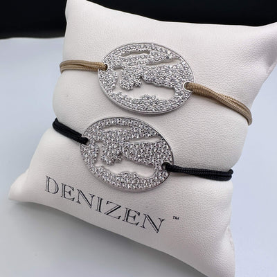 Sterling silver DENIZEN bracelet of Cayman Islands map with CZ pavé