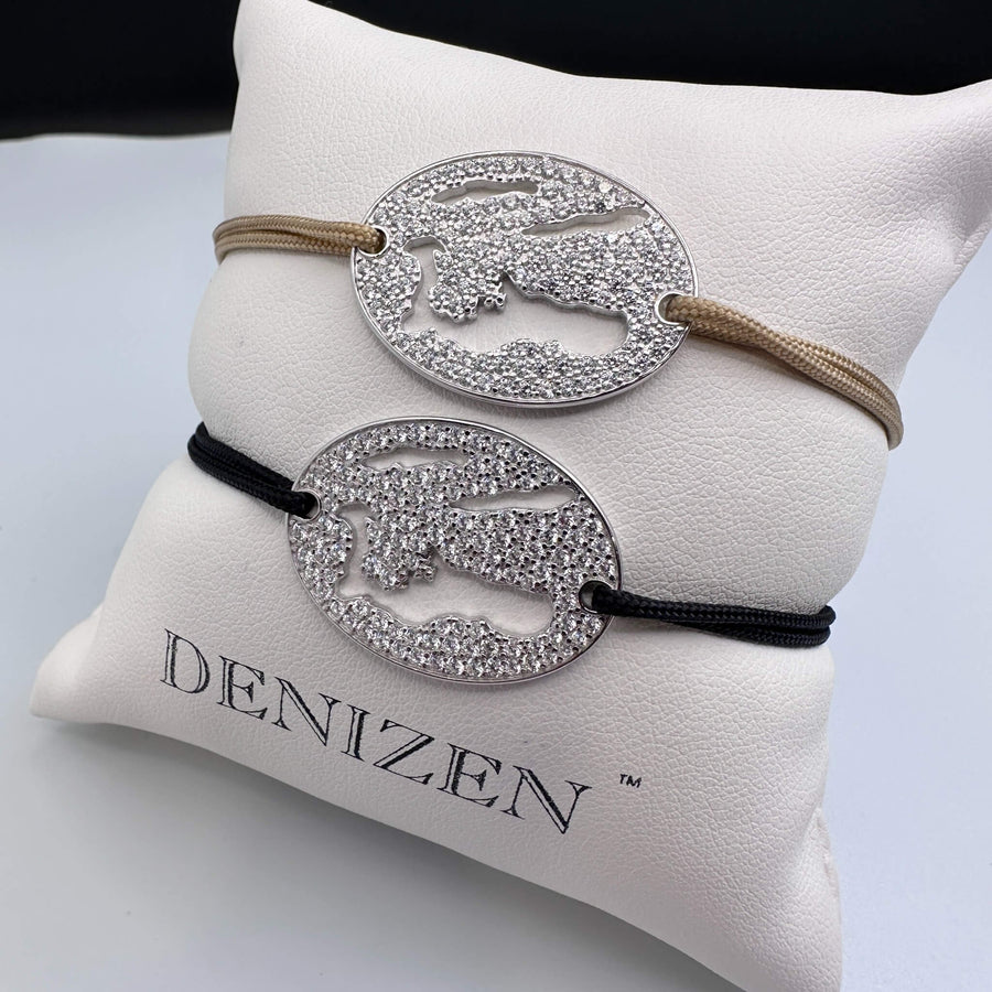 Sterling silver DENIZEN bracelet of Cayman Islands map with CZ pavé