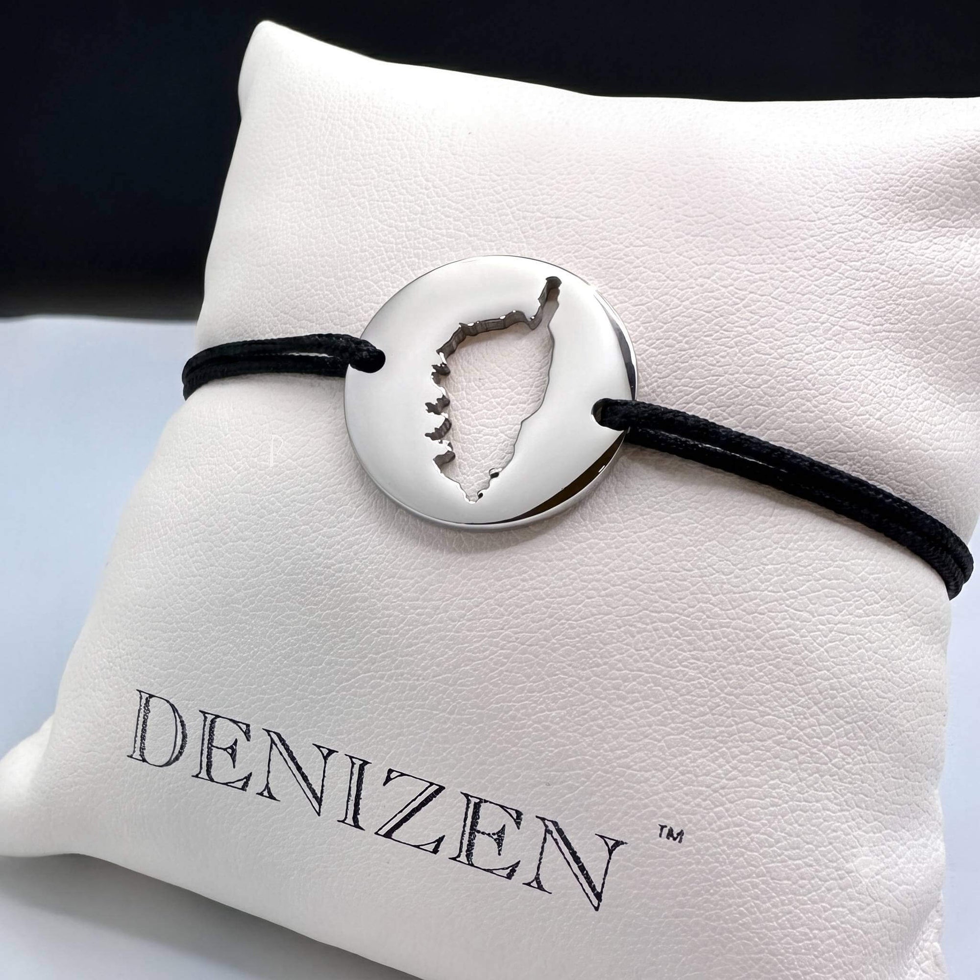 DENIZEN bracelet of Corsica map in silver and black string
