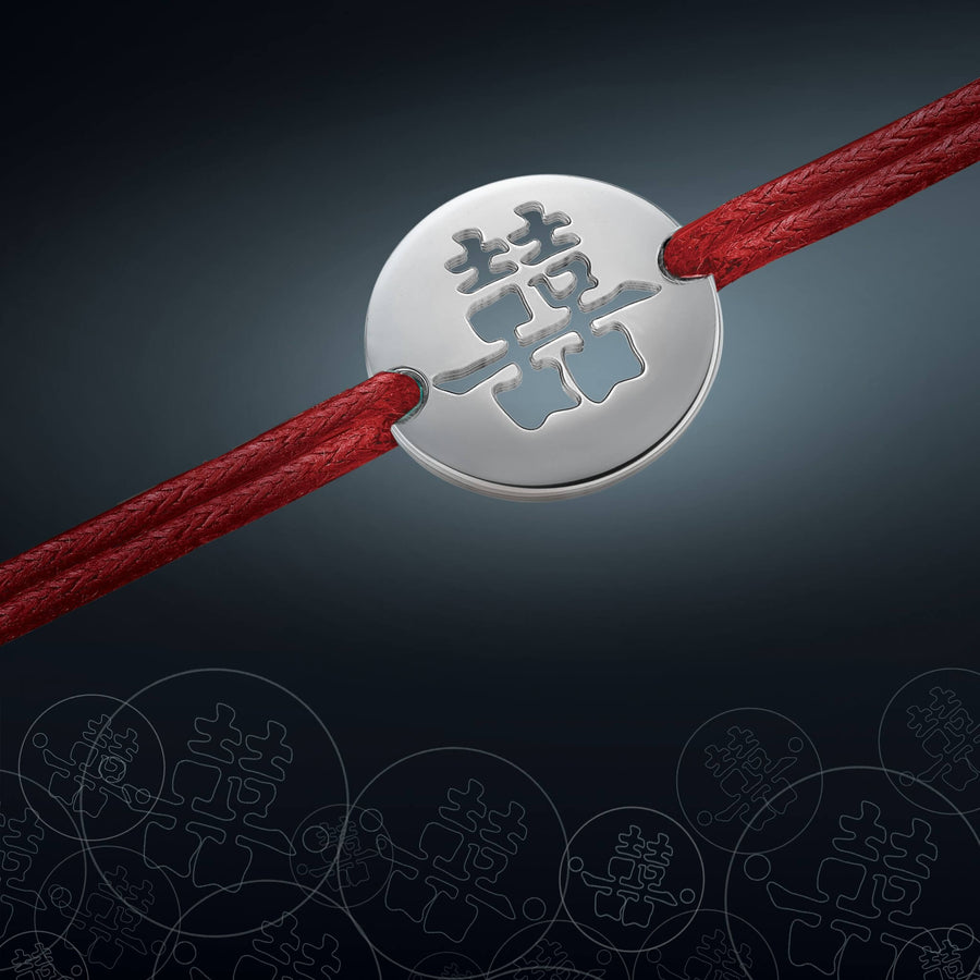 DENIZEN bracelets of Double Happiness symbol silver black red