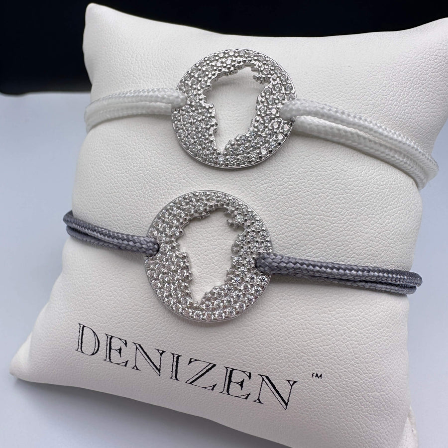 DENIZEN of Greeland map sterling silver CZ pave