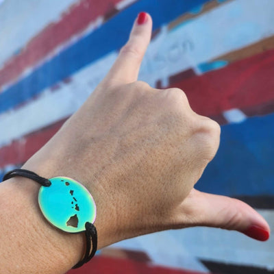 DENIZEN bracelet of Hawai'i map rainbow shaka