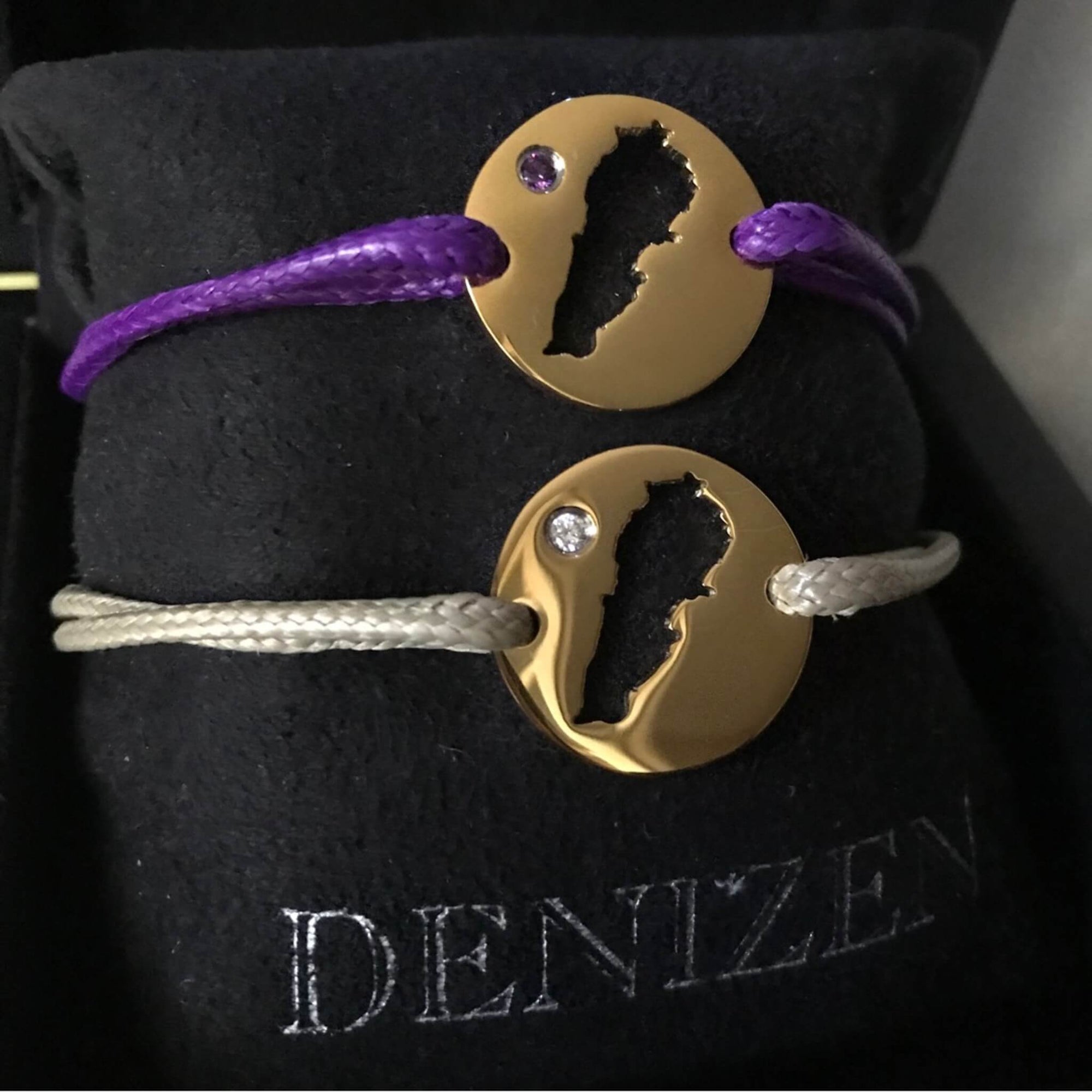 DENIZEN bracelet of Lenbanon map gold CZ white purple