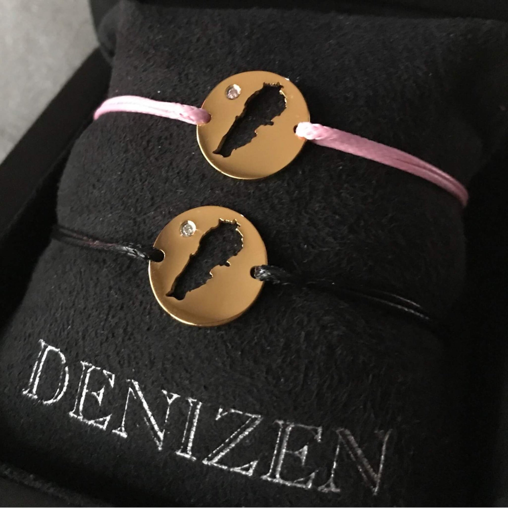 DENIZEN bracelets of Lebanon map gold cz pink