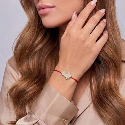 DENIZEN bracelet Saint-Tropez charm gold pave on red string woman