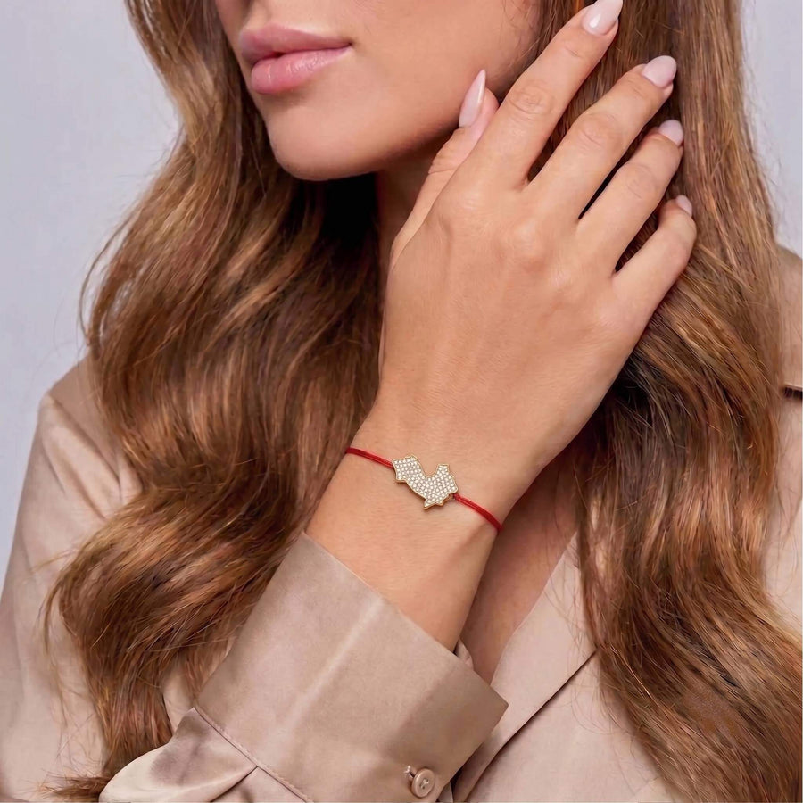 DENIZEN bracelet Saint-Tropez charm gold pave on red string woman
