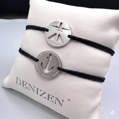 DENIZEN bracelets of Sint Maarten anchor and plane in silver with blue strings