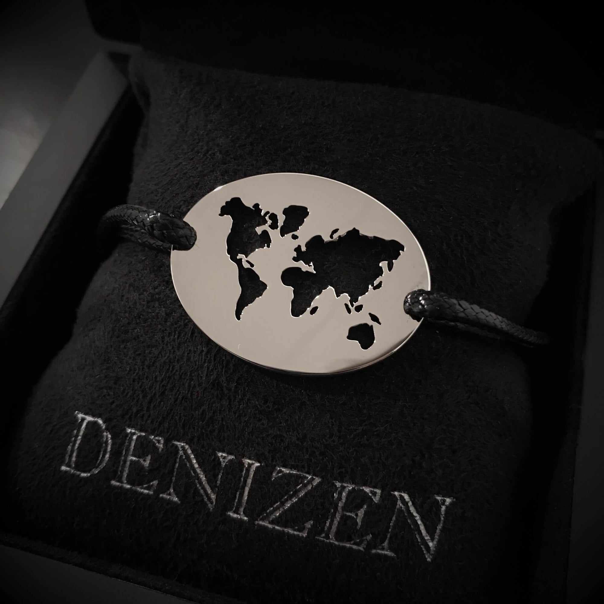 DENIZEN bracelet world map silver black oval
