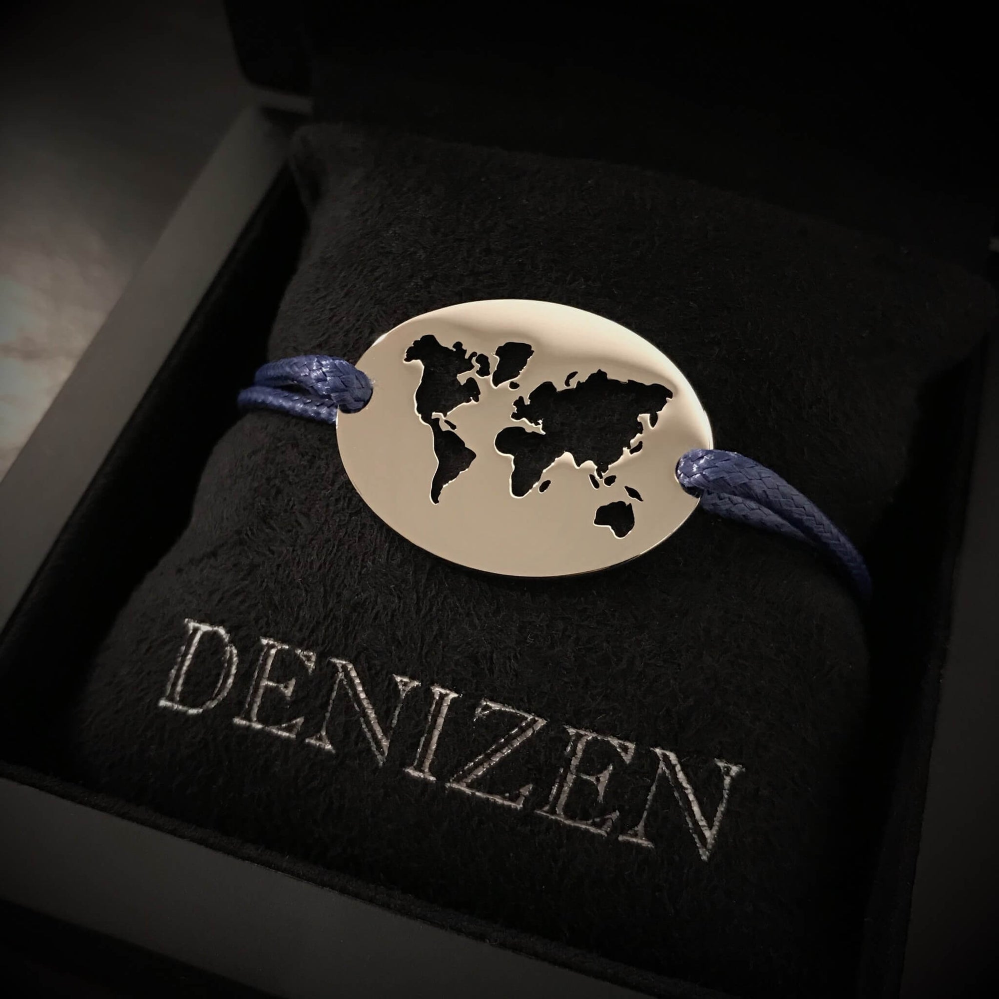 DENIZEN bracelet world map silver navy oval