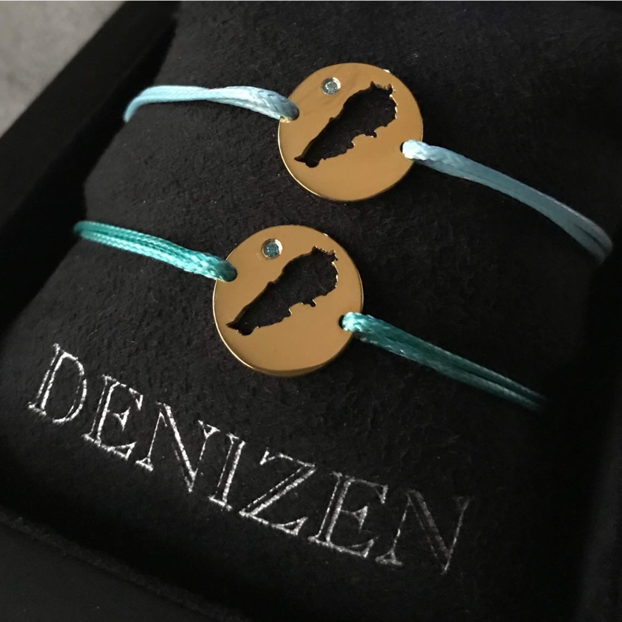 DENIZEN bracelets of Lebanon map gold cz blue