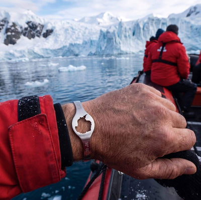 DENIZEN brushed-silver cuff with Antarctica map and coordinates for men