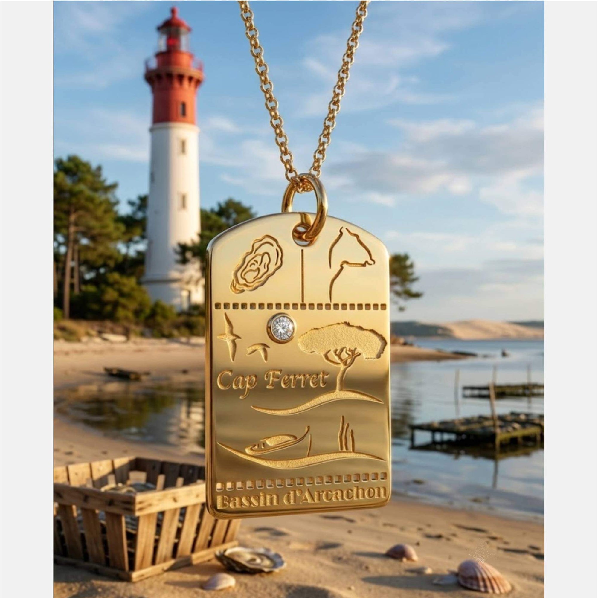 DENIZEN gold Cap Ferret tag charm lighthouse