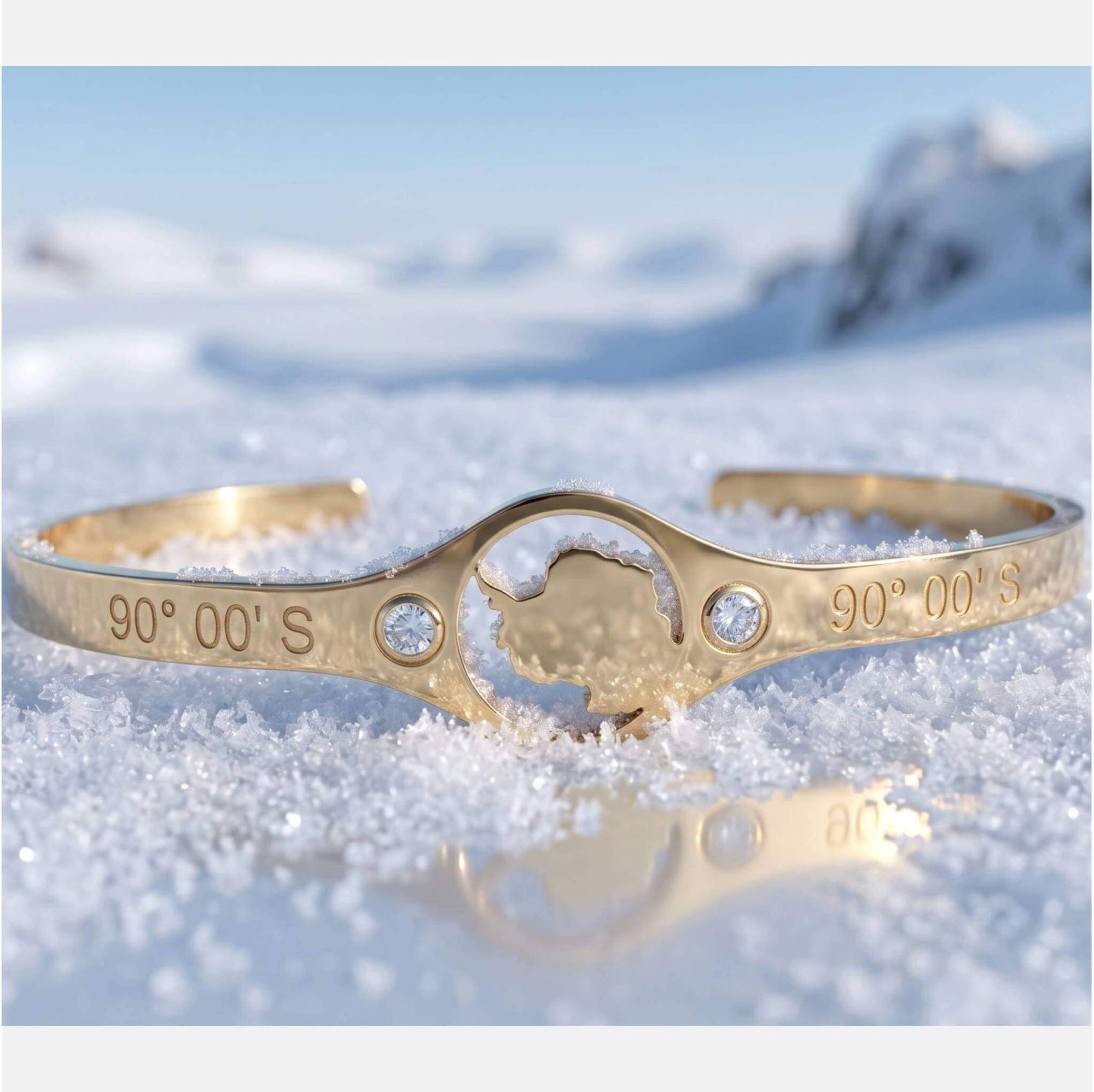 DENIZEN gold cuff with Antarctica map and coordinates