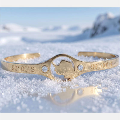 DENIZEN gold cuff with Antarctica map and coordinates