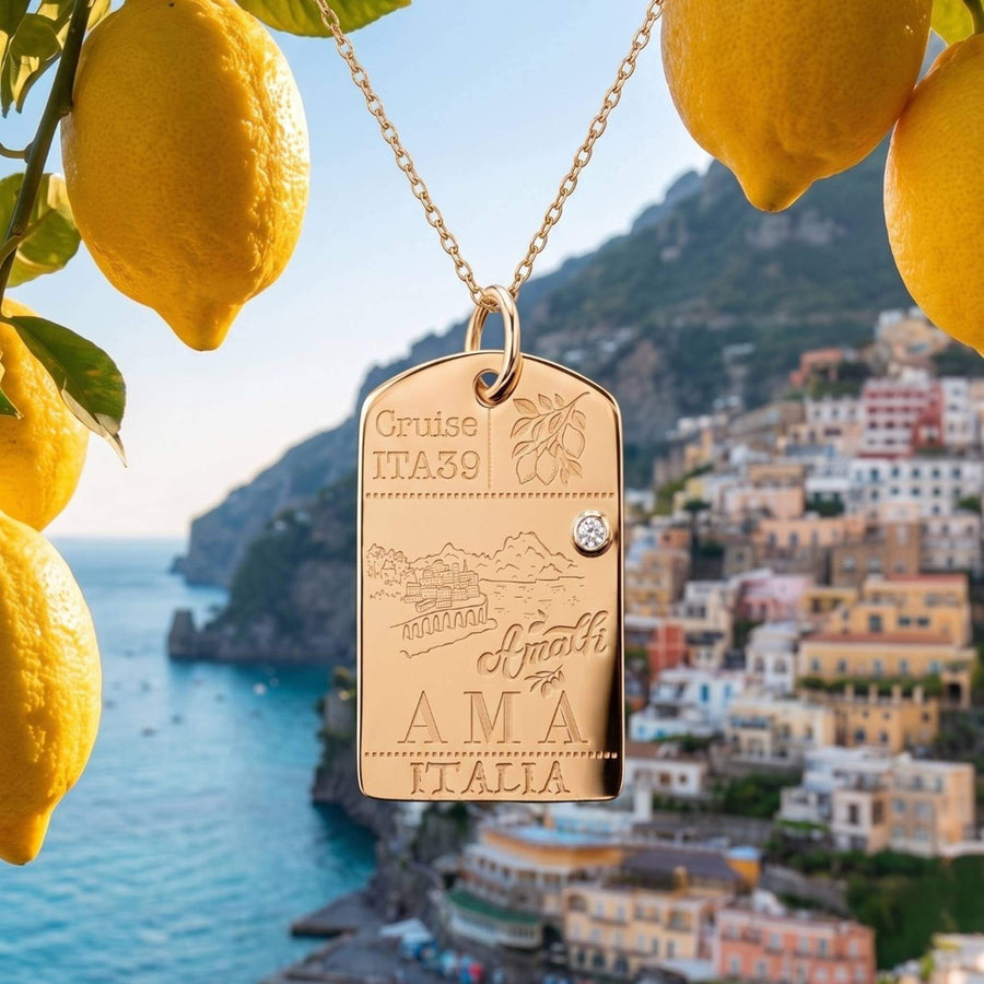 DENIZEN Italy postcard and direction post charms in gold and silver