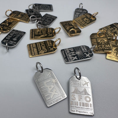 DENIZEN luggage tag charms LAX SFO silver