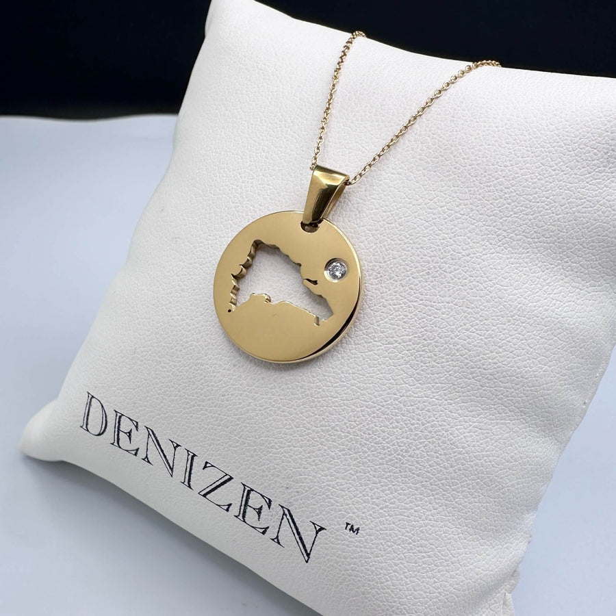 DENIZEN gold necklace of Dominican Republic map