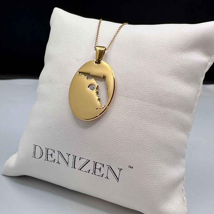 DENIZEN necklace of Florida map on gold chain