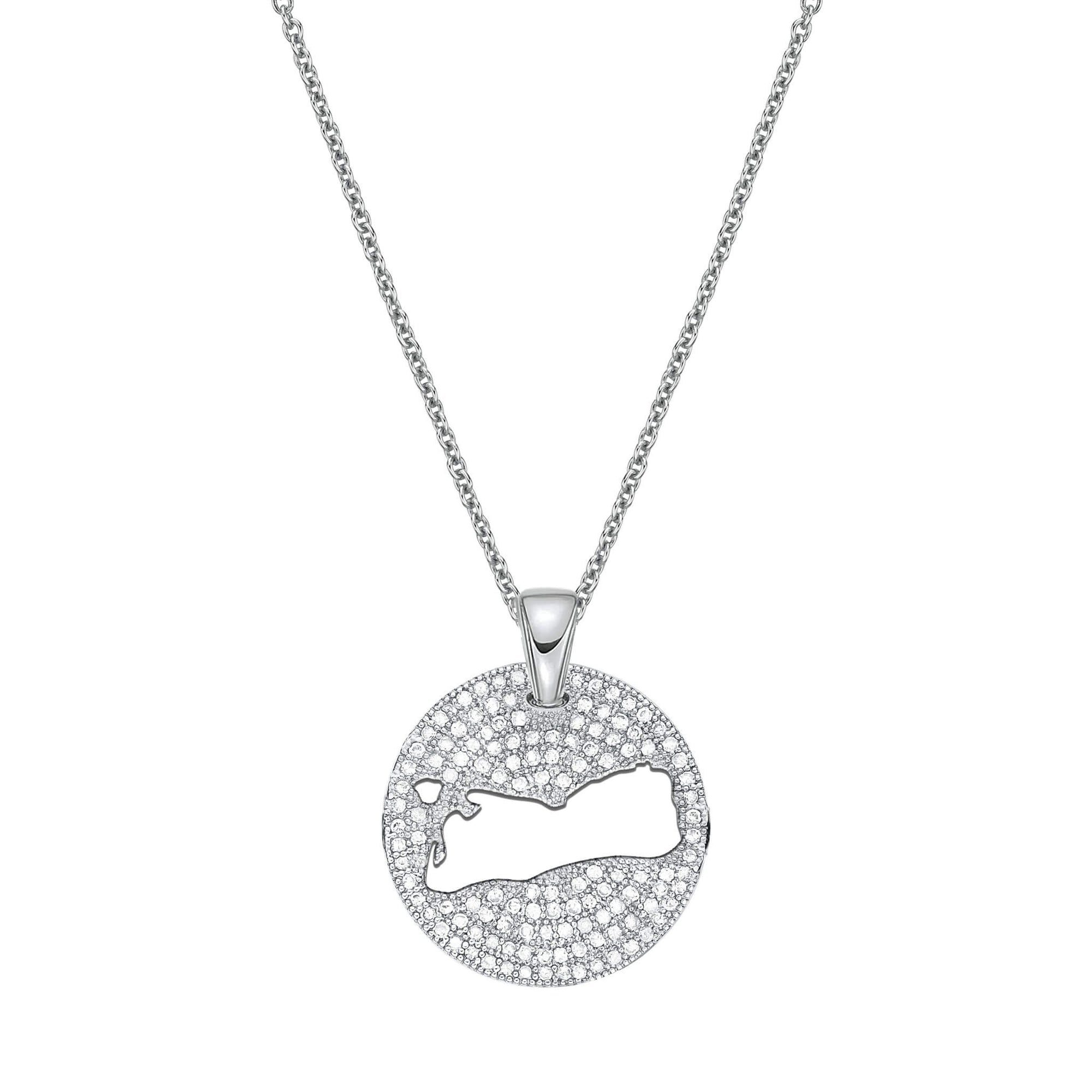 DENIZEN necklace of Key West map in silver and CZ pavé