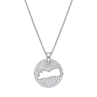 DENIZEN necklace of Key West map in silver and CZ pavé