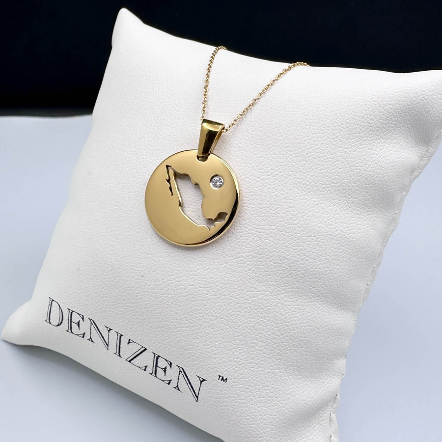 DENIZEN gold necklace of Mexico map