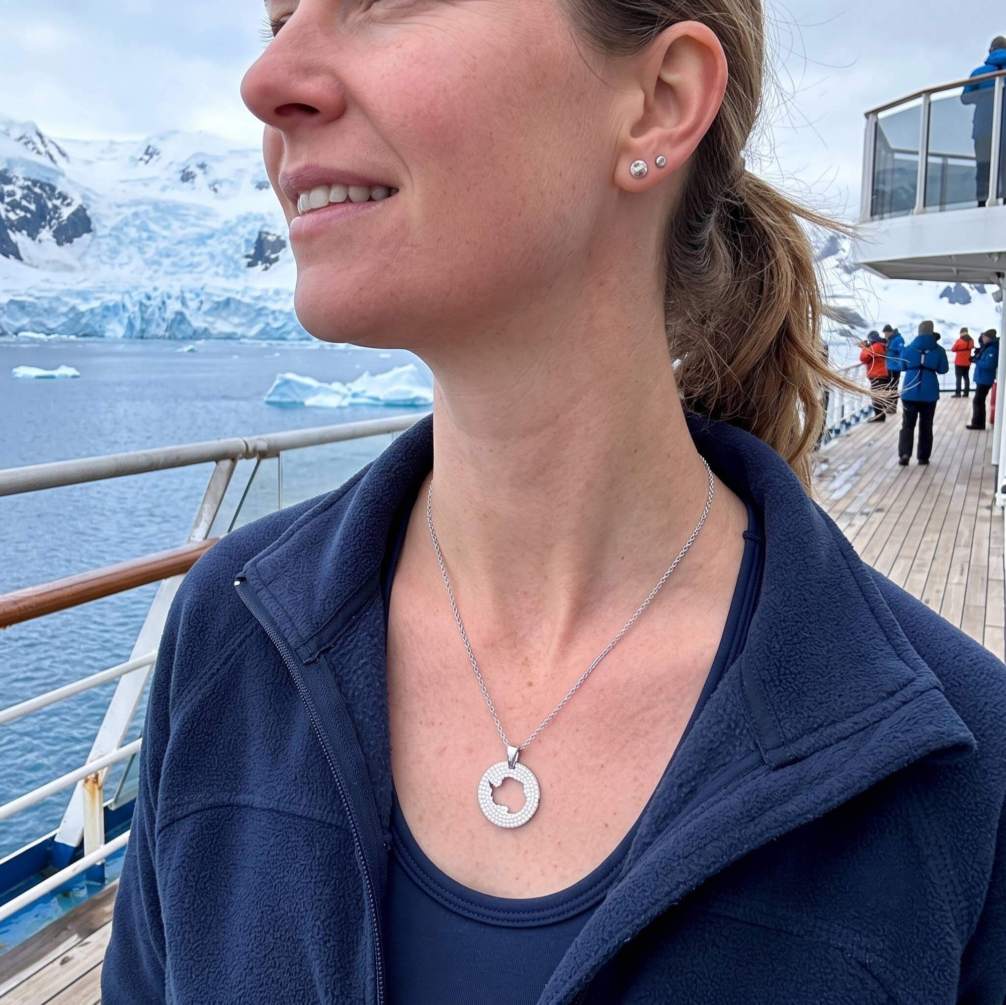 DENIZEN necklace of Antarctica map in silver pavé
