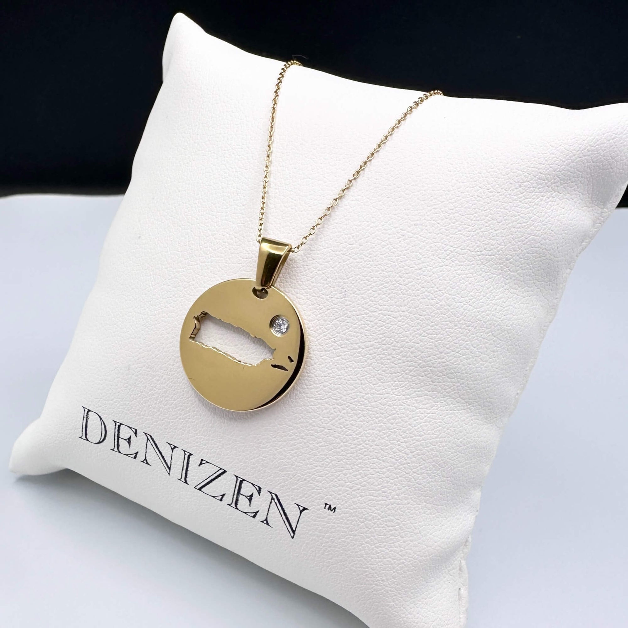 DENIZEN gold necklace of Puerto Rico map