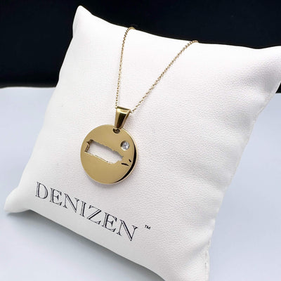 DENIZEN gold necklace of Puerto Rico map