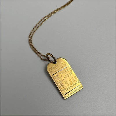 DENIZEN gold luggage tag pendant of San Juan Puerto Rico