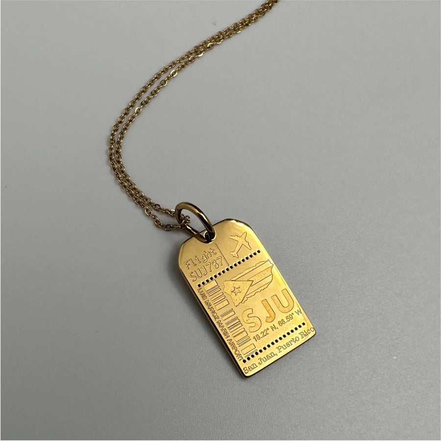 DENIZEN gold luggage tag pendant of San Juan Puerto Rico