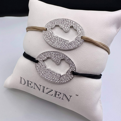 DENIZEN bracelets Saint-Tropez map cutout silver pave beige black