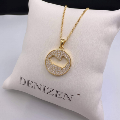 DENIZEN necklace Saint-Tropez map cutout gold pave