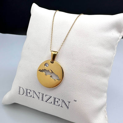 DENIZEN necklace of St Thomas USVI map in gold