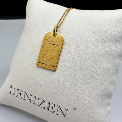 DENIZEN gold luggage tag charm of San Juan Puerto Rico