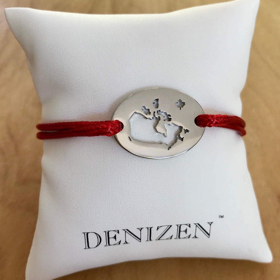 DENIZEN bracelet of Canada map and maple leaf silver red